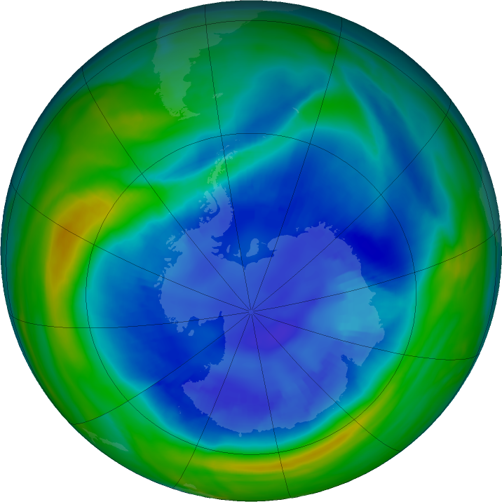 Antarctic ozone map for 29 August 2022